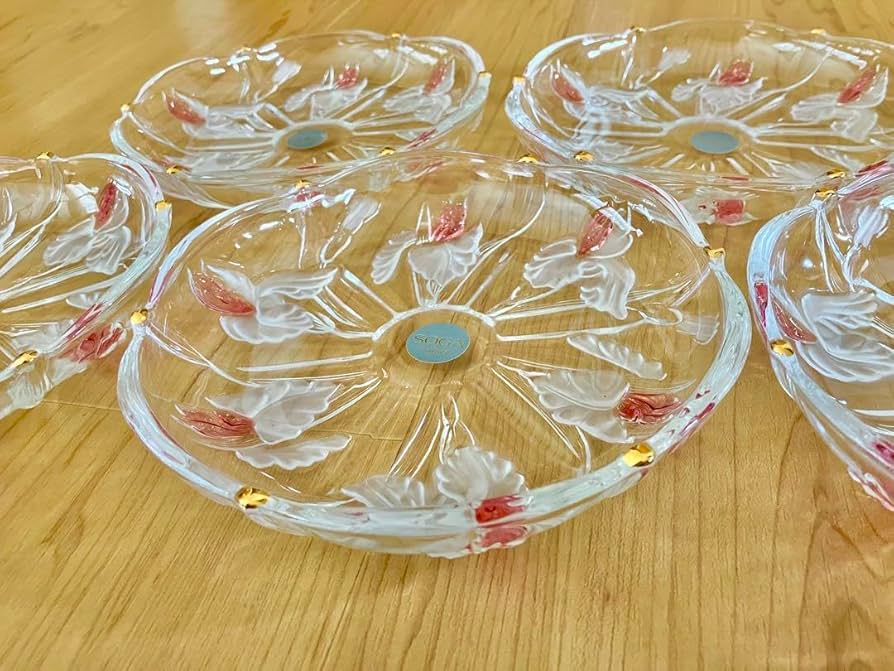 【当時物 希少】【レトロ】【SOGAガラス】 ガラス製 花模様 中皿 5個セット Amazon.co.jp: レトロ 皿 ガラス 花 5枚セット SOGA GLASS
